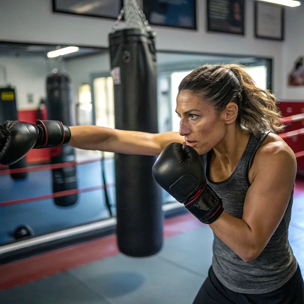 Lisa practicing boxing